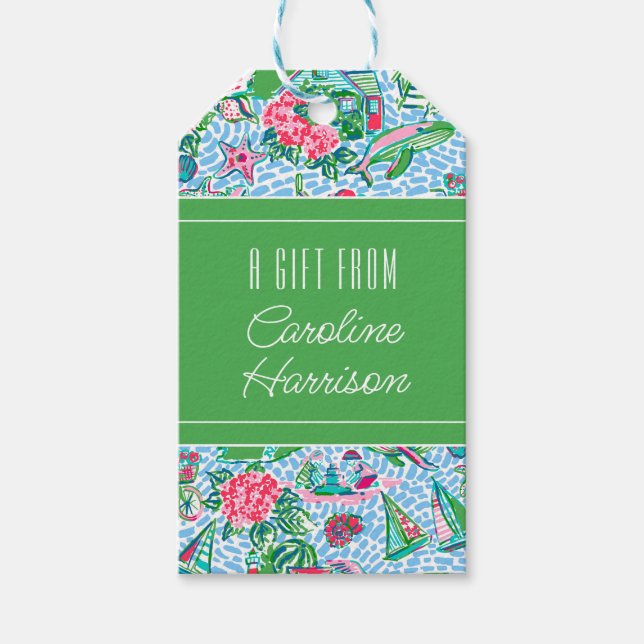 Étiquettes-cadeau Nantucket Preppy Palm Beach Motif (Devant)