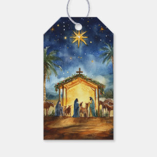 Étiquettes-cadeau Nativité avec bergers et étoile