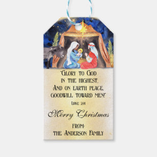 Étiquettes-cadeau Nativité de la aquarelle Bible de Noël Verset