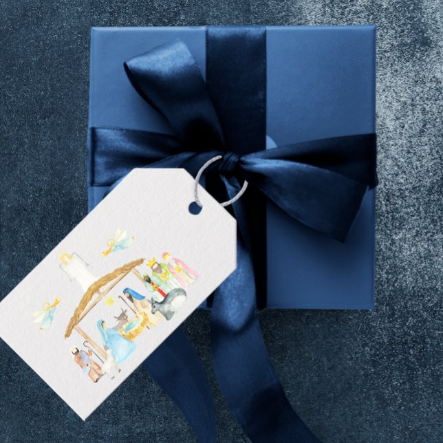 Étiquettes-cadeau Nativité de la aquarelle Noël (Créateur téléchargé)