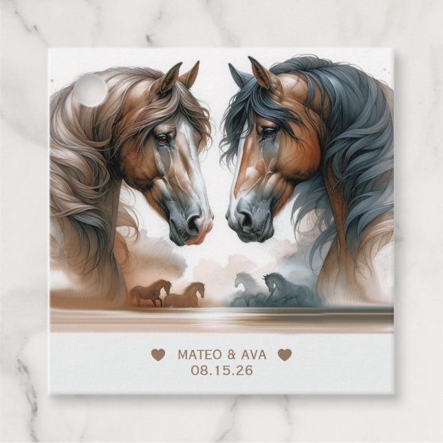 Étiquettes Cadeau Nature Brown Horses Ajouter Mariage photo (Devant)