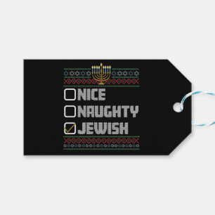Étiquettes-cadeau Naughty Nice juif Père Noël laide Noël Hanoukka