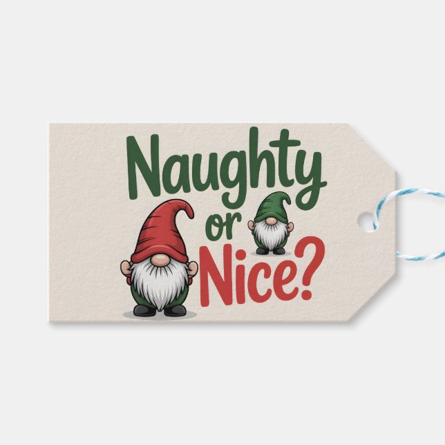 Étiquettes-cadeau Naughty or Nice Christmas Graphic: Cute Gnomes (Devant (Horizontal))