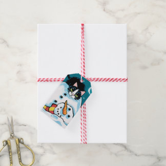 Étiquettes-cadeau Naughty Tuxedo Cat et Snowman Tags cadeaux