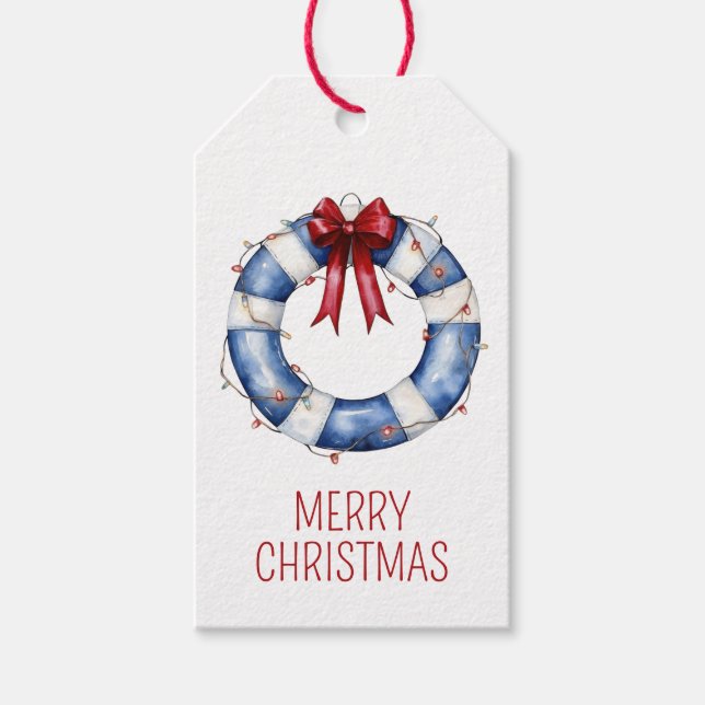 Étiquettes-cadeau Nautical Christmas Life Preserver With Bow (Devant)