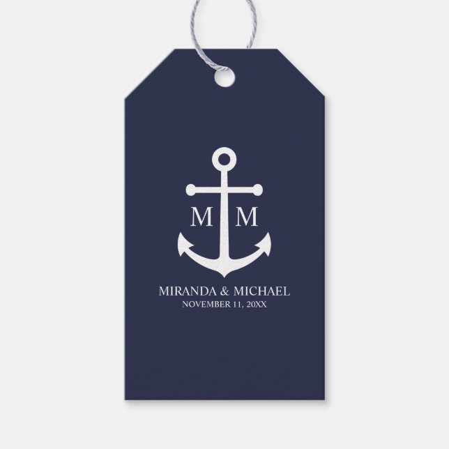Étiquettes-cadeau Nautical Navy Blue Anchor Wedding (Devant)