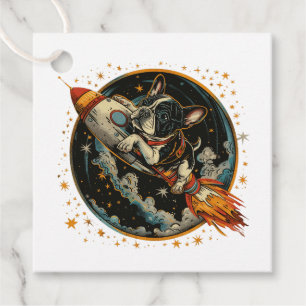 Étiquettes Cadeau Navire à fusée Astronaut français de Bulldog