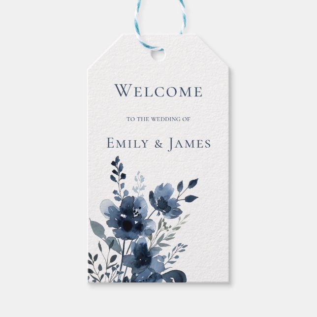 Étiquettes-cadeau Navy Blue Botanical Wedding (Devant)