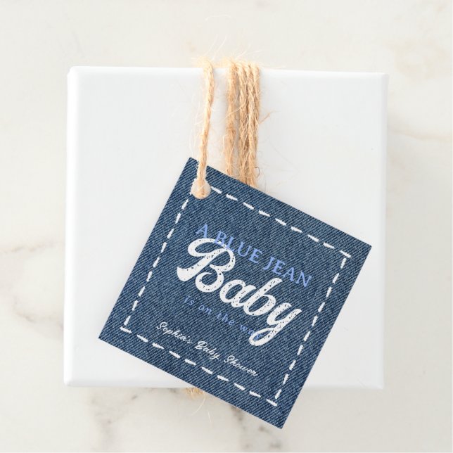 Étiquettes Cadeau Navy Blue Jean Baby Boy Baby Shower (En situation)