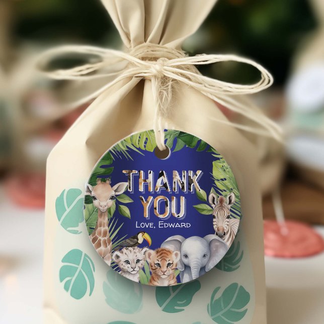 Étiquettes Cadeau Navy Blue, Wild One safari jungle Garçon 1er anniv (Navy Blue WIld ONe Safari Themed Birthday Thank You Favor tags)
