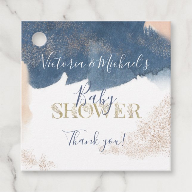 Étiquettes Cadeau Navy Blush Gold Bébé Reveal Douche invitation (Devant)