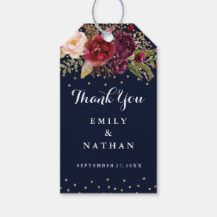 Étiquettes-cadeau Navy Burgundy Floral Favoriser Merci Tags cadeaux
