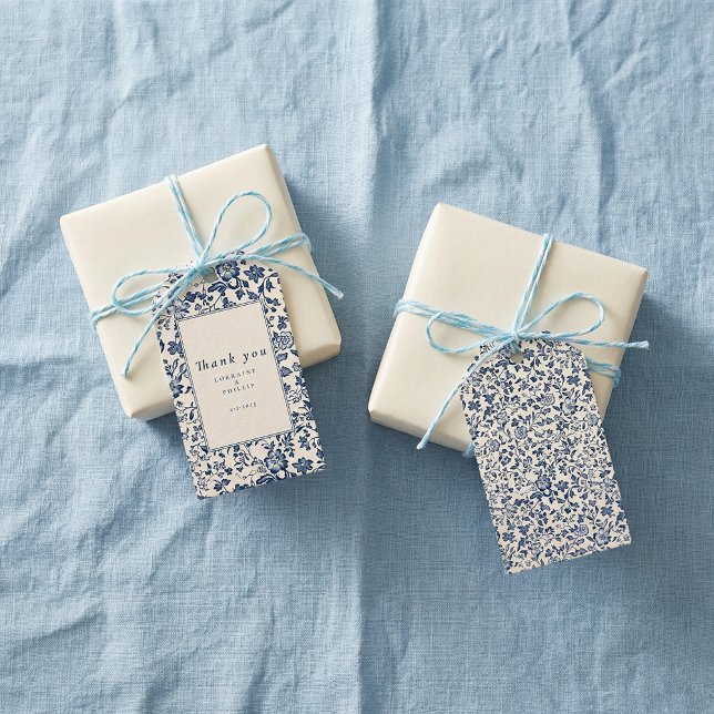 Étiquettes-cadeau Navy Chinoiserie Floral Wedding Thank You (Navy Chinoiserie Floral Wedding Thank You Gift Tags)