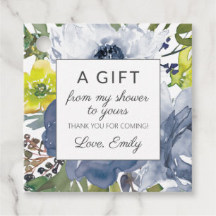 Étiquettes Cadeau Navy Jaune Blanc Floral Ma Douche à la vôtre Maria