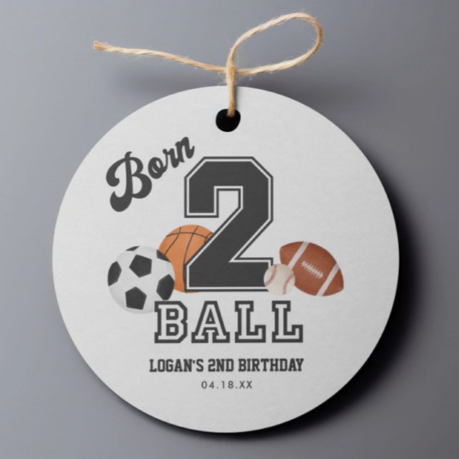 Étiquettes Cadeau Né 2 Ball Sport Thème Garçon Deuxième fête d'anniv (Créateur téléchargé)