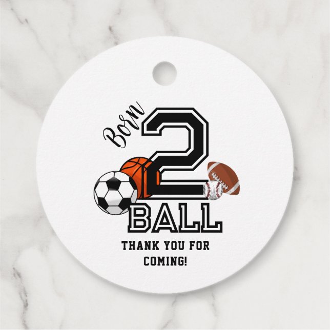 Étiquettes Cadeau Né 2 Ball Sports Thème Boy's 2nd Birthday Party (Dos)