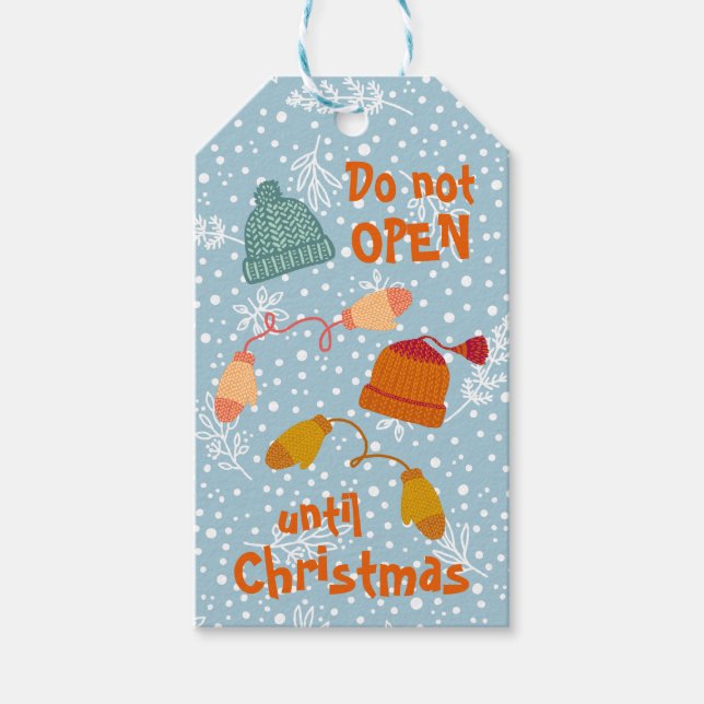 Étiquettes-cadeau Ne pas ouvrir ・ Casquettes et Mittens tricotés hiv (Devant)