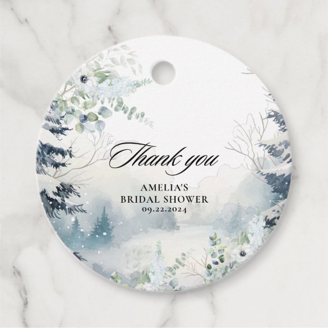 Étiquettes Cadeau Neige amoureuse bleu poussiéreux Fête de mariage d (Devant)