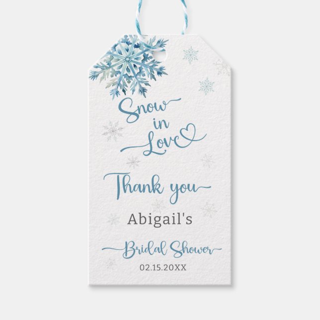 ÉTIQUETTES-CADEAU NEIGE BLEUE À LA FÊTE DE MARIAGE D'AMOUR (Devant)