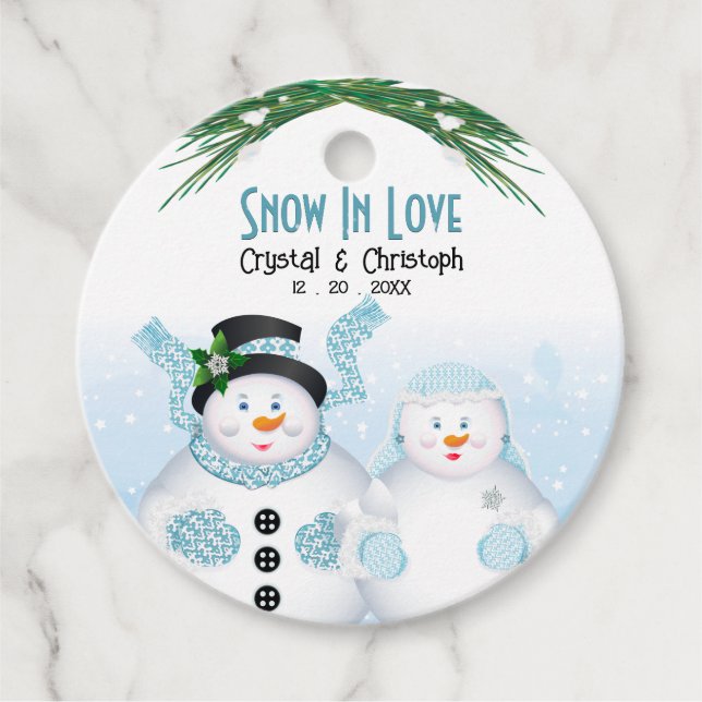 Étiquettes Cadeau Neige dans l'amour Mariage d'hiver (Devant)