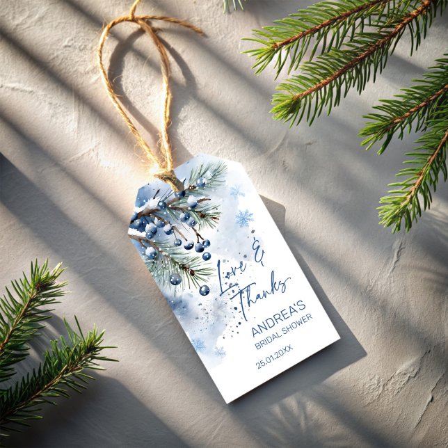 Étiquettes-cadeau Neige dans les faveurs de douche de mariage d'hive (Snow in love winter bridal shower favors personalized printed thank you favor gift tags )