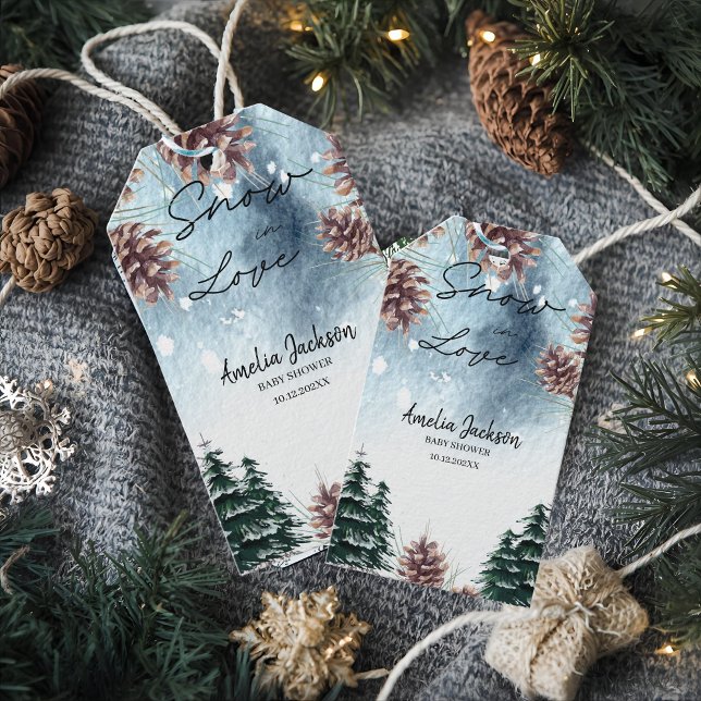 Étiquettes-cadeau Neige en amour pins enneigés shower hivernal de ma (Créateur téléchargé)