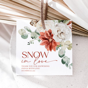 Étiquettes Cadeau Neige Rouge Élégante en Amour Mariage d'Hiver