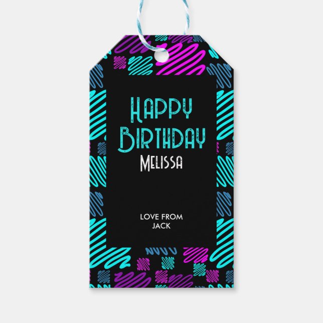 Étiquettes-cadeau Neon brillant moderne Motif géométrique Anniversai (Devant)