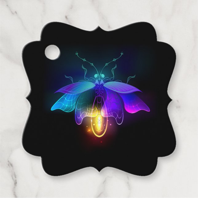 Étiquettes Cadeau Neon Firefly sur noir (Devant)