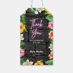 Étiquettes-cadeau Neon Forêt Tropicale Été Hawaii fête d'anniversair