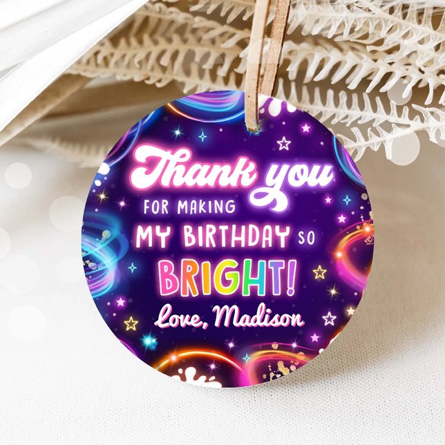Étiquettes Cadeau Neon Glow in the Dark Disco Girl Birthday Party (Créateur téléchargé)