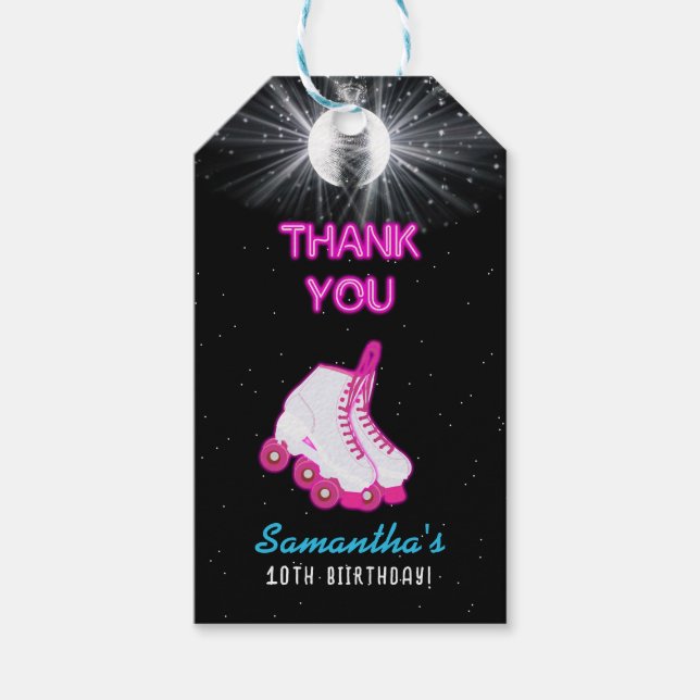Étiquettes-cadeau Neon Glow Roller Skating Roll Anniversaire Fête (Devant)