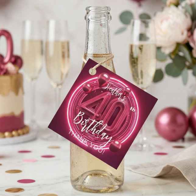 Étiquettes Cadeau Neon Pink 3D Balloons 40th Birthday Thank You (Créateur téléchargé)