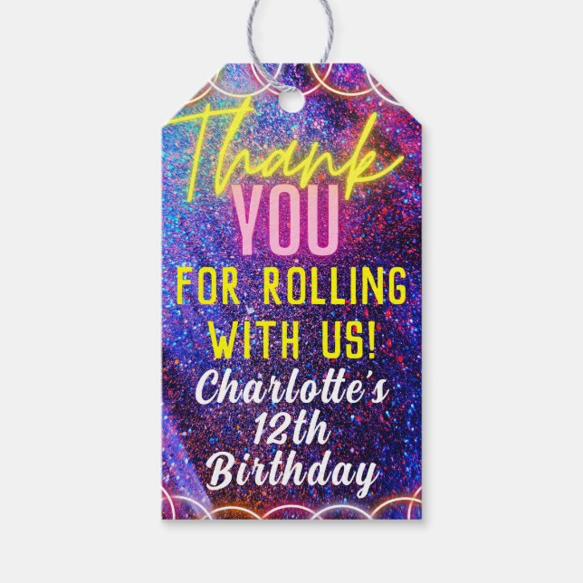 Étiquettes-cadeau Neon Pink fille de patinage à rouleaux Merci (Devant)