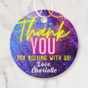 Étiquettes Cadeau Neon Pink fille de patinage à rouleaux Merci