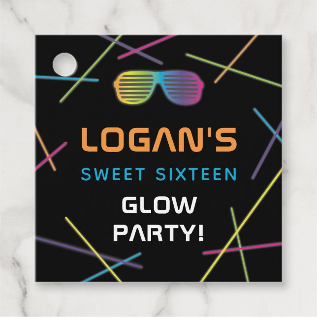 Étiquettes Cadeau Neon Sweet 16 Anniversaire Glow Party (Devant)