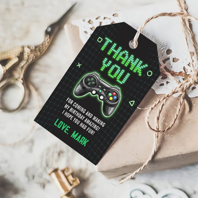 Étiquettes-cadeau Neon Video Game Arcade Niveau haut Anniversaire Me (Créateur téléchargé)