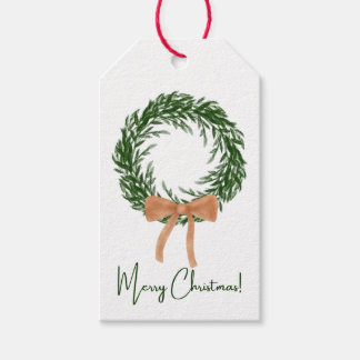 Étiquettes-cadeau Neutral Brown Bow Wreath Christmas Gift Tag