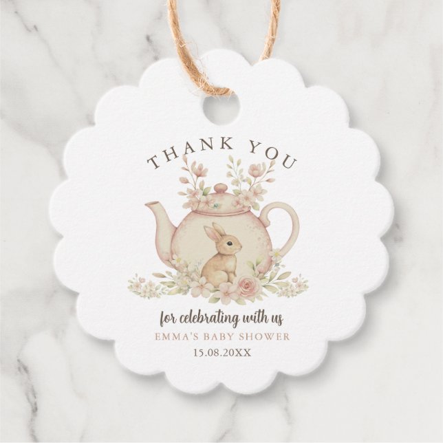Étiquettes Cadeau Neutral Bunny Tea Party Baby Shower Thank You  (Devant)