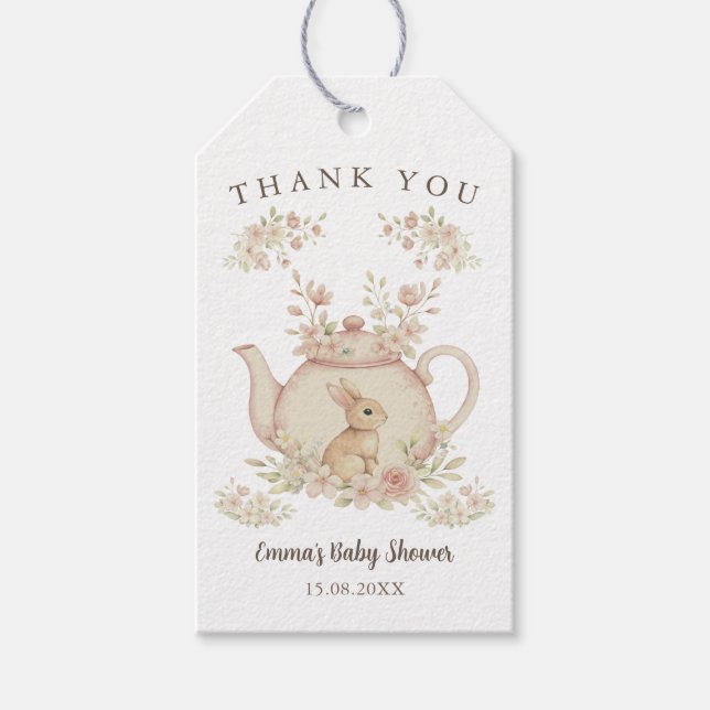 Étiquettes-cadeau Neutral Bunny Tea Party Baby Shower Thank You  (Devant)