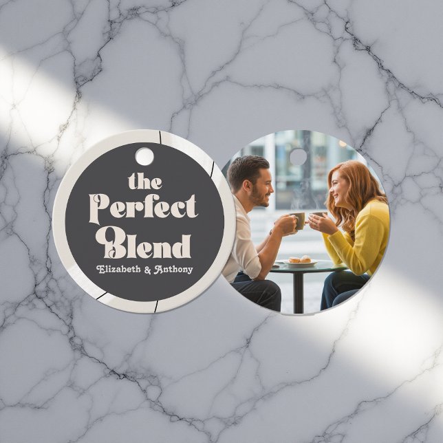 Étiquettes Cadeau Neutre moderne "Mélange parfait" Boho photo Mariag (Modern Neutral "Perfect Blend" Boho Wedding Photo Favor Tags)