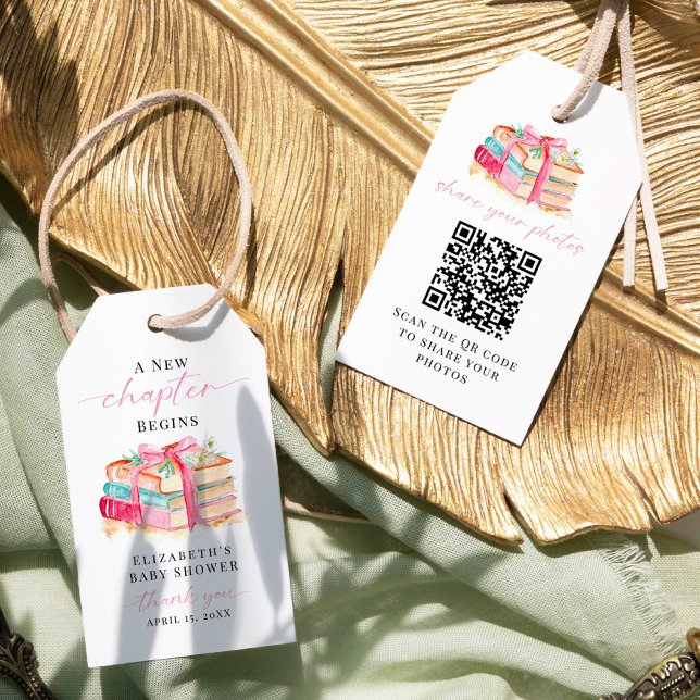 Étiquettes-cadeau New Chapter Baby Shower Share Photo QR 2-Sided (Créateur téléchargé)