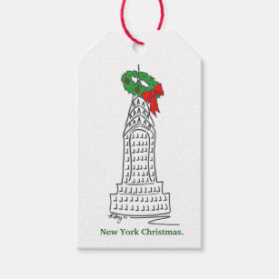 Étiquettes-cadeau New York Christmas NYC Skyscraper Holiday Wreath