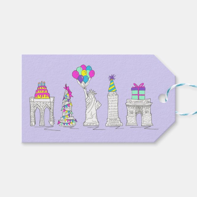 Étiquettes-cadeau New York City NYC Landmarks fête d'anniversaire (Devant (Horizontal))