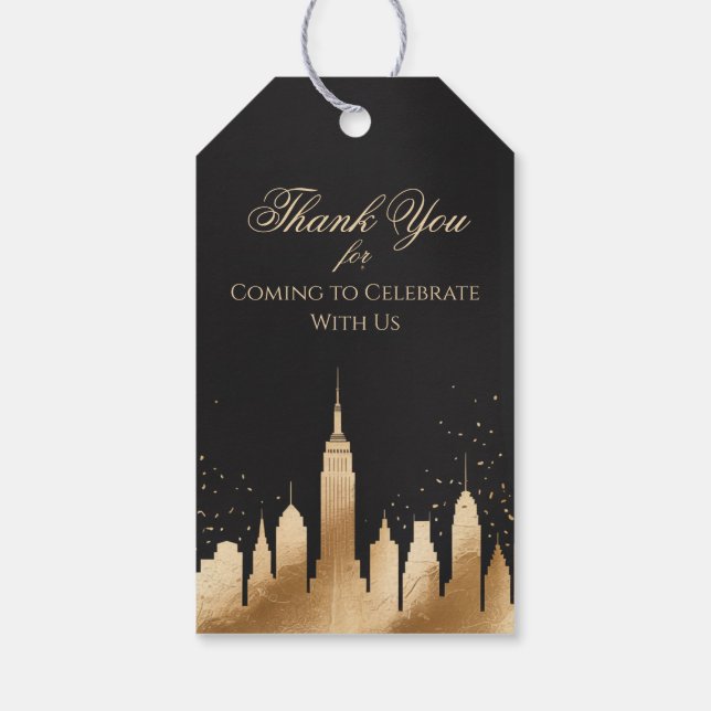 Étiquettes-cadeau New York City Skyline Party Supplies Black & Gold (Dos)