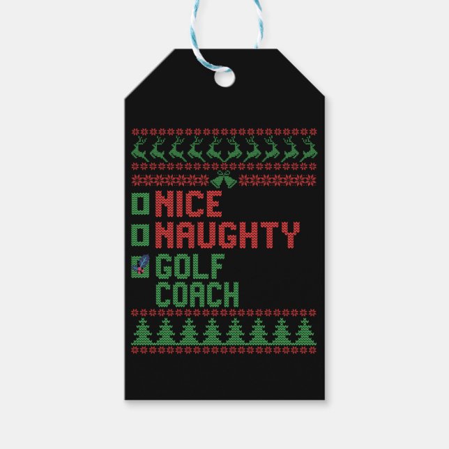 Étiquettes-cadeau Nice Naughty Golf Coach Funny Christmas Matching (Devant)