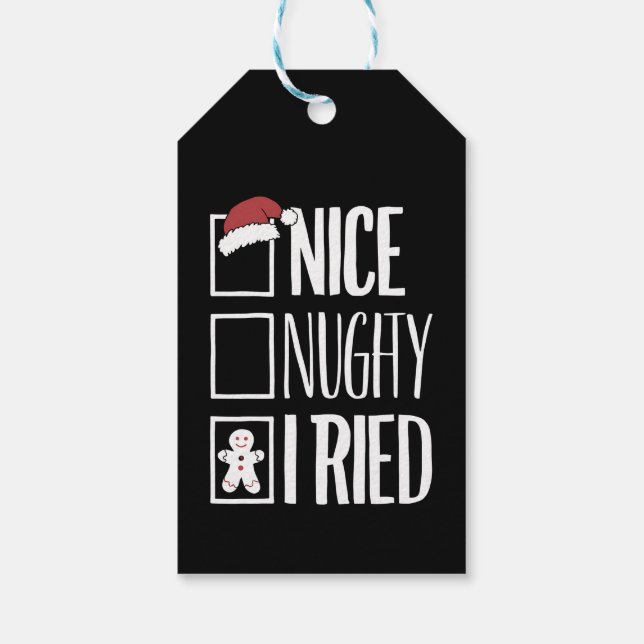 Étiquettes-cadeau Nice Naughty J'Ai Essayé Père Noël Naughty List No (Dos)