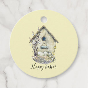 Étiquettes Cadeau Nid d'OEufs de maison d'aquarelle Pâques