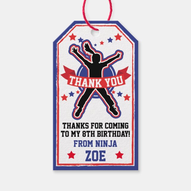 Étiquettes-cadeau Ninja Filles guerrières fête d'anniversaire (Devant)