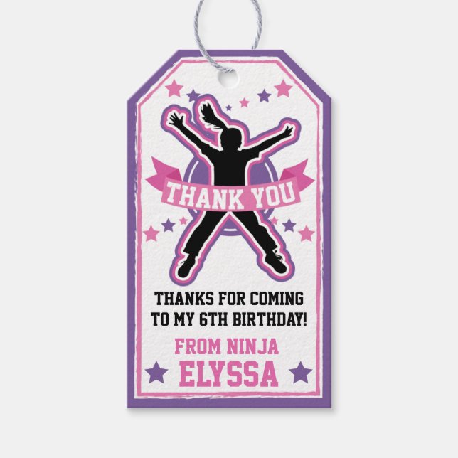 Étiquettes-cadeau Ninja Filles guerrières rose et violet fête d'anni (Devant)